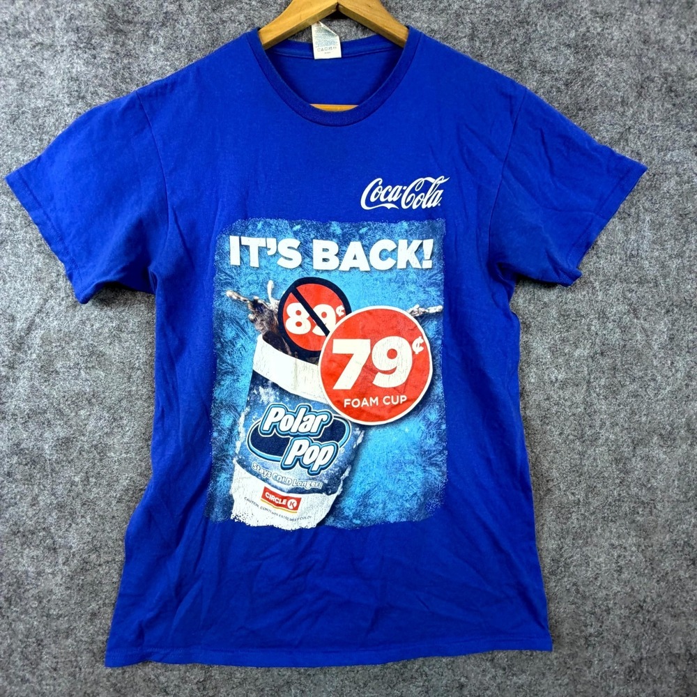 Polar Pop 79 Foam Cup T-Shirt Men Medium Blue Coca Cola Graphic Delta Pro Weight